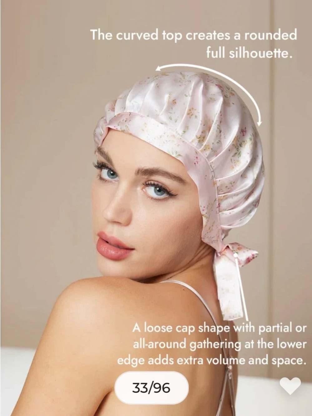 Floral Satin Pink Sleep Bonnet with Tie Ribbons
